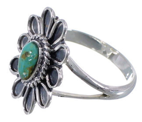 Southwest Turquoise Flower Sterling Silver Ring Size 6-3/4 VX37267